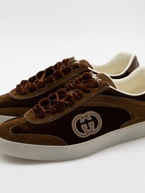 size 38.5G 8.5 US Gucci G75 Velvet Suede Sneakers Brown